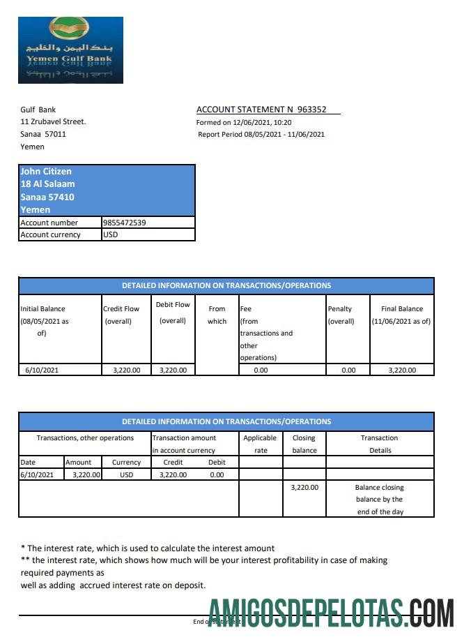 Exemplo de PDF do Excel do Banco do Golfo do Iêmen